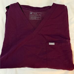 Figs Maroon V-Neck Scrub Top